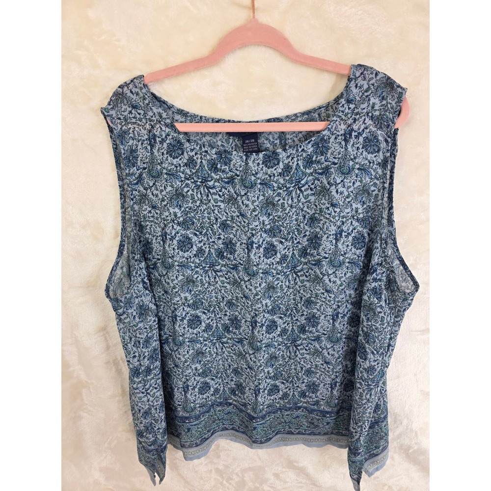 Venezia Blue‎ Floral Paisley Border Print Sleeveless Blouse Plus Size 26/28